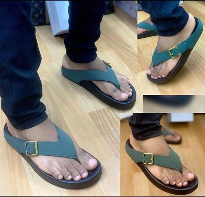Teal & Black Toe Post Sandal with Metal Buckle